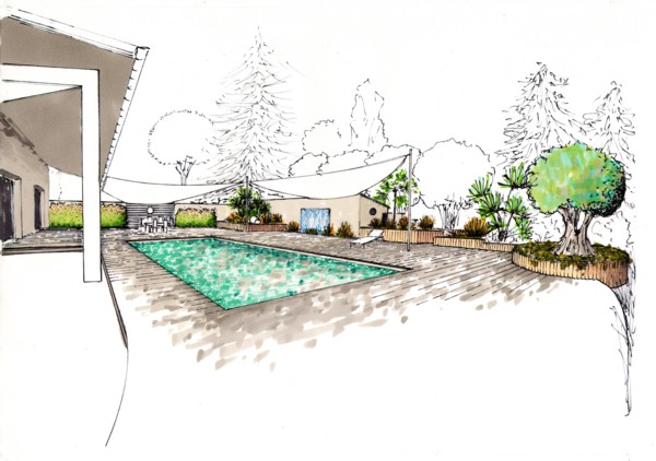 Croquis de la piscine et des plages